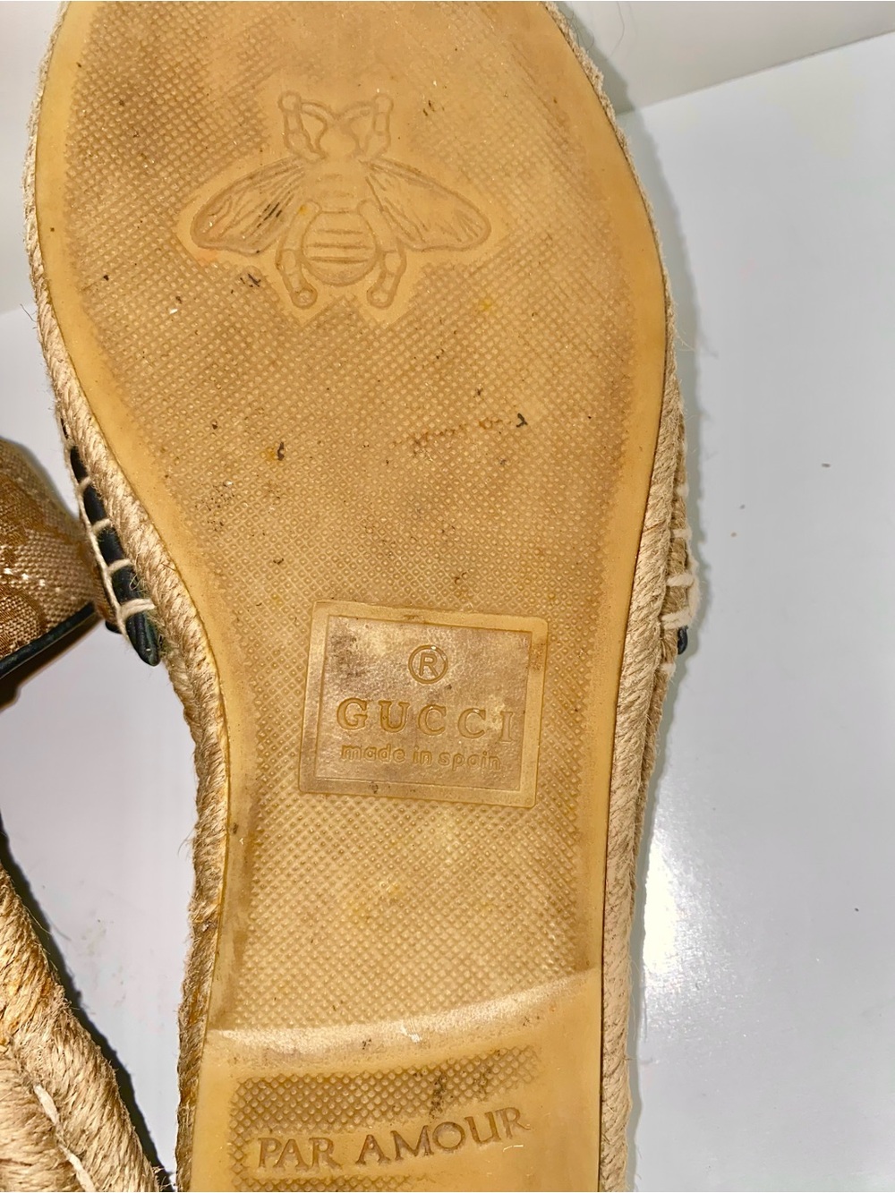 Authentic Gucci Beige Monogram Slide Espadrille with Gold GG - Picture 7 of 15